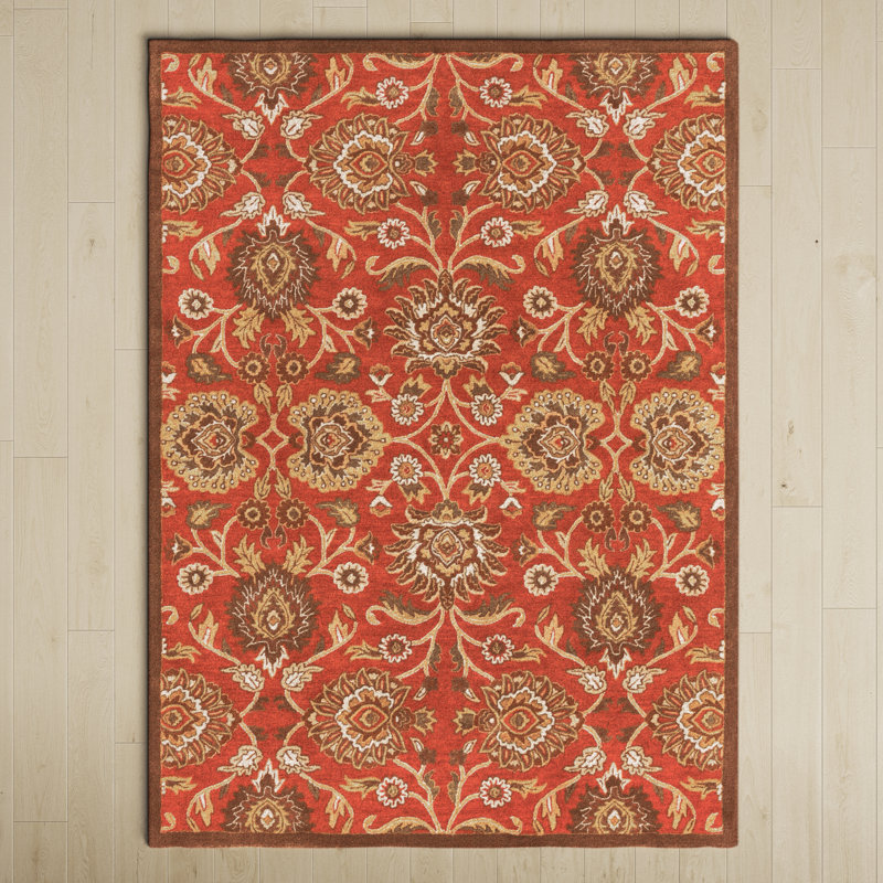 Birch Lane™ Arden Handmade Tufted Wool Burnt Orange/Khaki Rug & Reviews